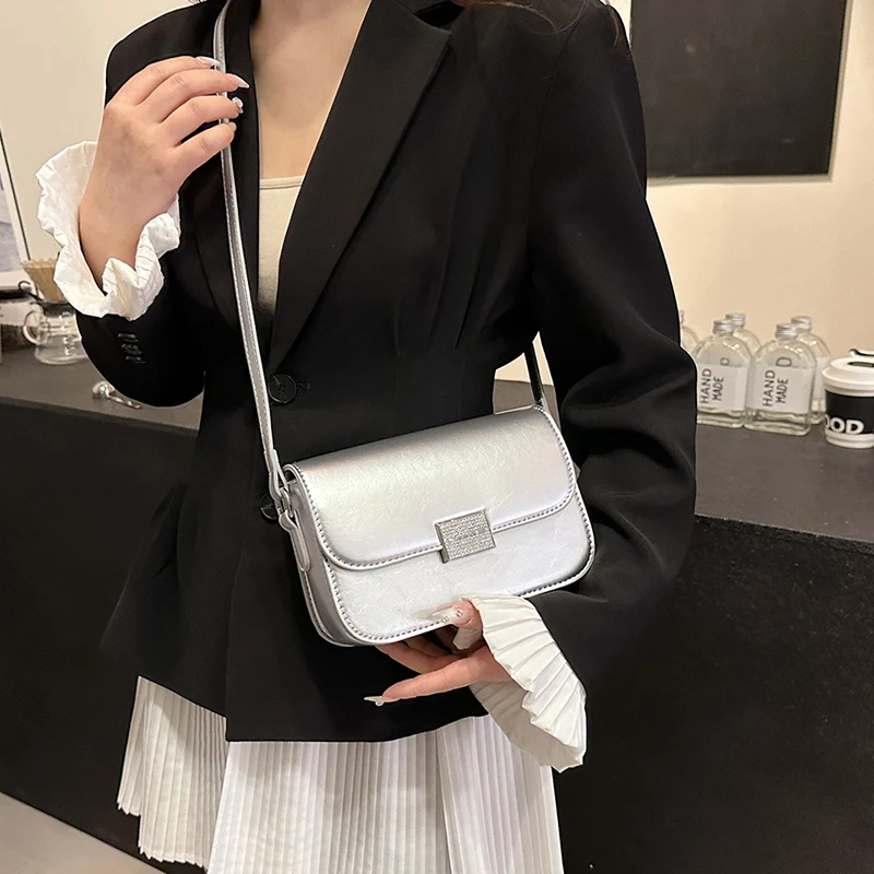 Silver Crossbody Bags For Women 2024 Luxury Brand Square Bag Leather Handbags Small Bags Designer Ladies Shoulder Bags Purse