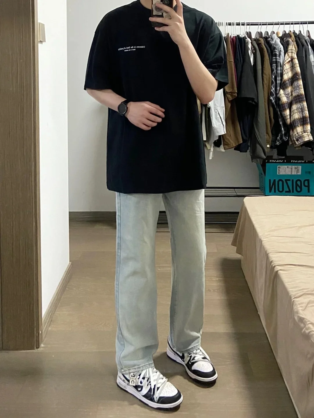 

Cleanfit High Waist Straight Leg Men's Jeans Slim Fit High Street Wash Denim Pants Youth Trendy Cotton Polyester Blend