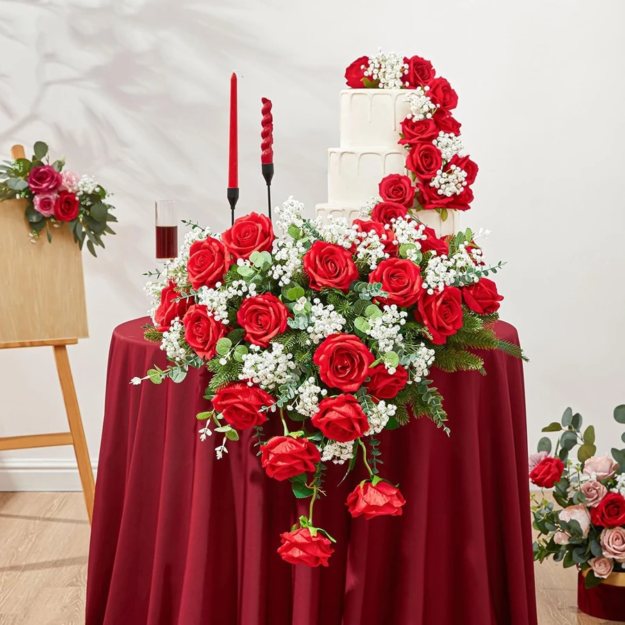 10 Stück Seiden-Kunstblumen Rosen Weihnachtsstrauß Heimdekoration Hochzeitskranz Brautaccessoires Sonderangebot Outdoor DIY Geschenk – Detail 3