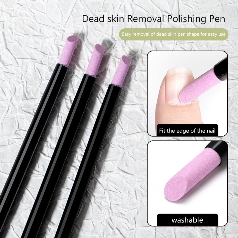 5PCS Nail Art Quartz Pen Nail Cuticle Sanding Buffer Nail File Pen Cuticle Stone Pusher UV Gel Polish Manicure Care Scrub Files