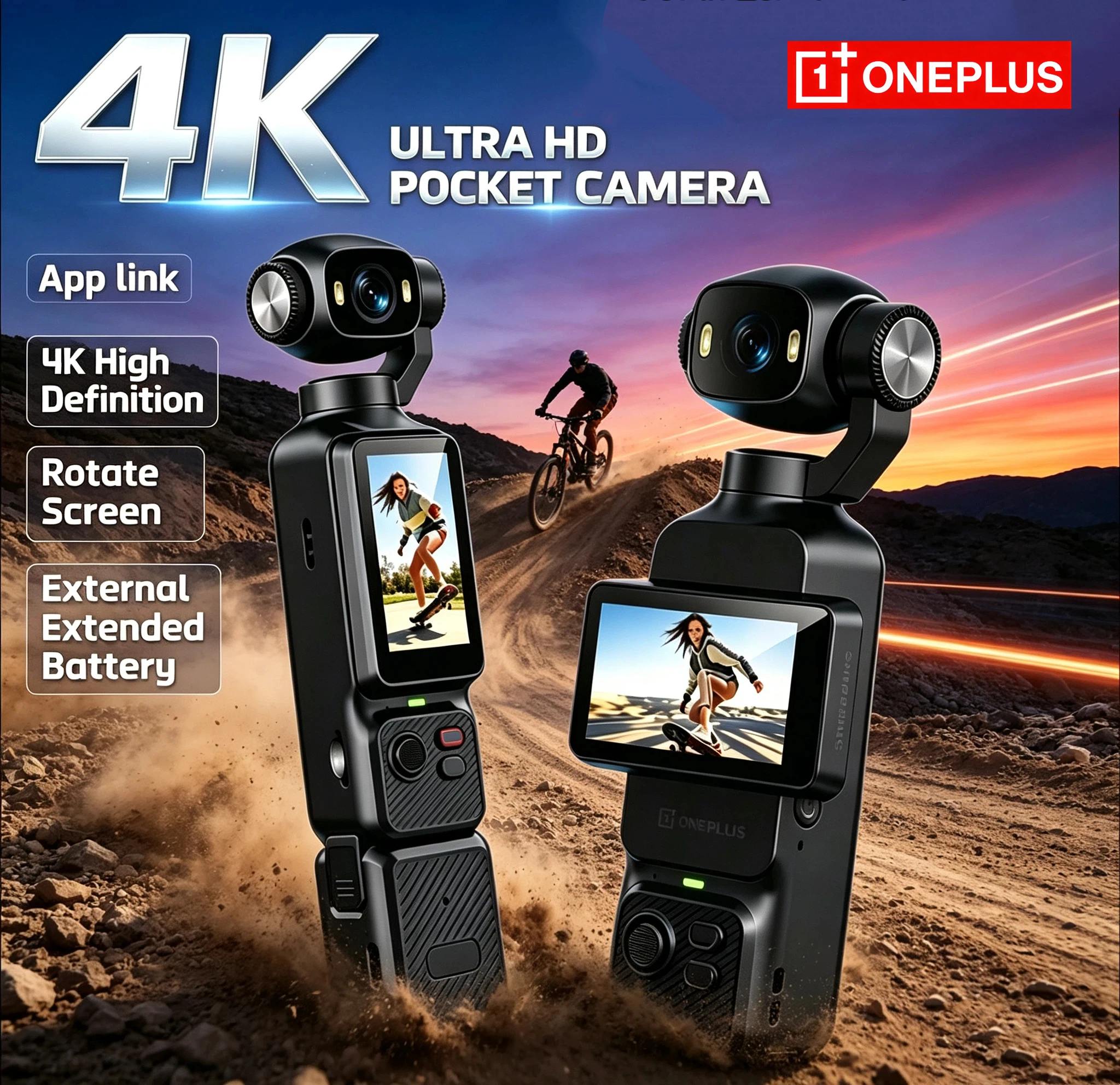 OnePlus 8K Handheld-Actionkamera 180 ° Drehbare Linse Elektronische Anti-Shake-Taschen-Vlog-Kamera mit Zusatzlicht für Outdoor-Sportarten