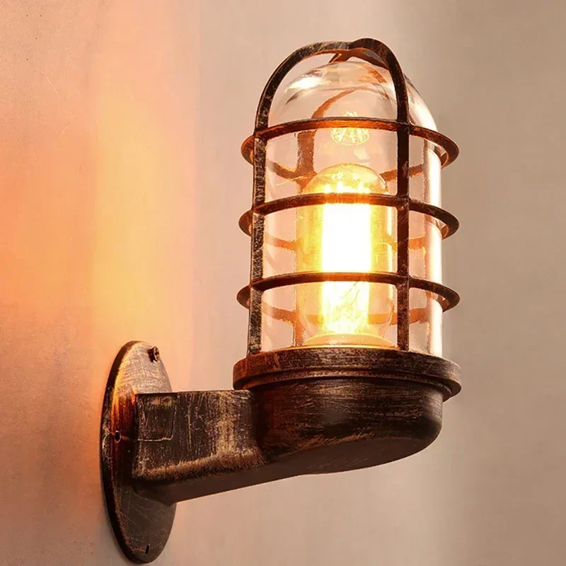 ‌Vintage Industrial Wall Lamp Iron Cage Guard Sconce Retro Edison Bulb Holder for Restaurant Loft Cafe Bar Bedside Corridor