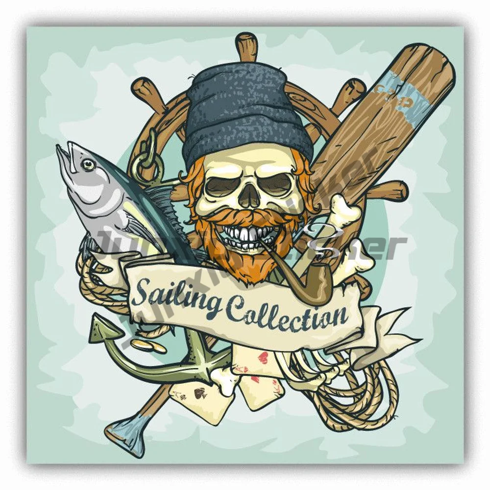 

Fisherman Skull Label Pirate Car Sticker Cover Scratches Decoration Suv Rear Windshield Bumper Truck Electric Scooter Yacht Deca