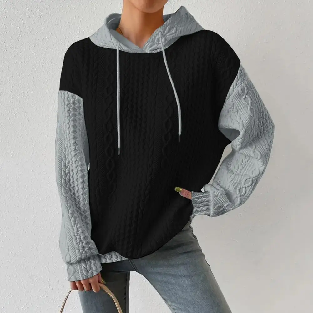 Women Waffle Knit Hoodie Women's Color Matching Hoodie With Drawstring Twisted Texture Long Pullover For Fall Winter