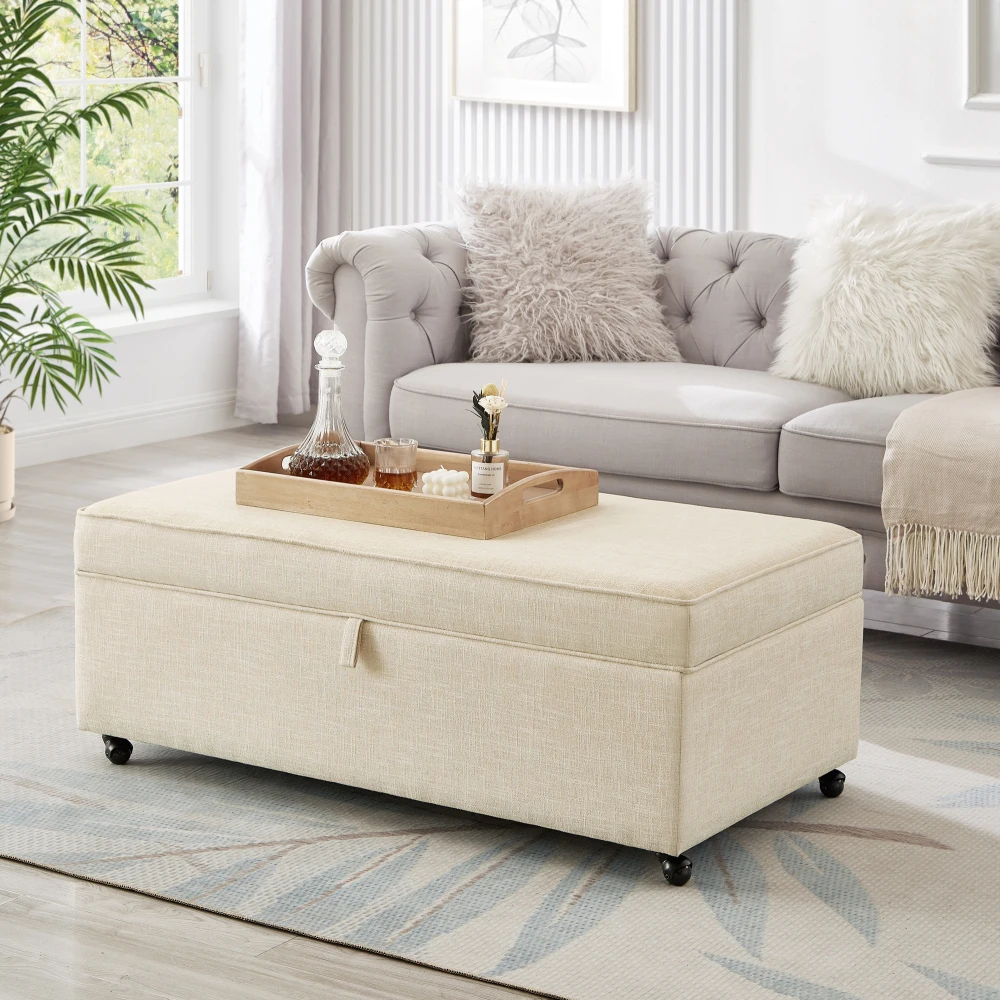 

Modern large comfortable sofa Ottoman, modular with storage space, wheels with wheels, lounge Ottoman