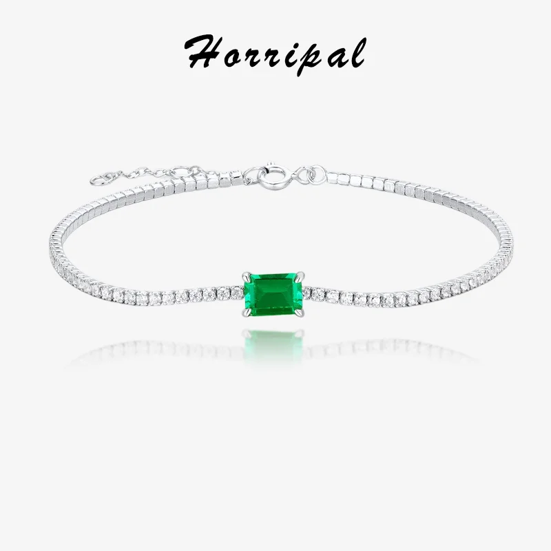 

18K White Gold Plated Tennis Bracelet Adjustable Sterling Silver 5*7MM Emerald Cubic Zirconia Classic Charm Bracelet for Women