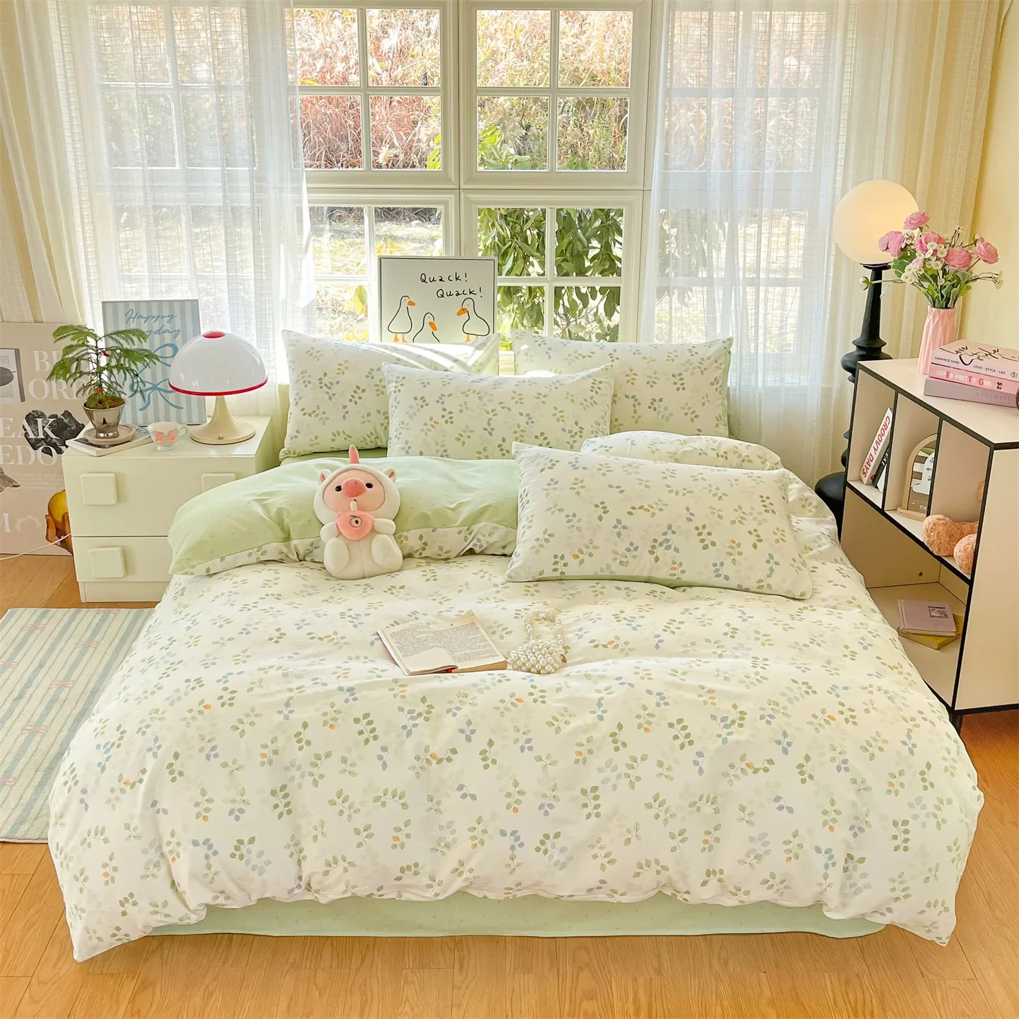 3/4pcs Fashion Floral 100% Cotton Bedding Set Spring Soft Skin Friendly Queen King Size Duvet Cover Set with Sheets Pillowcases
