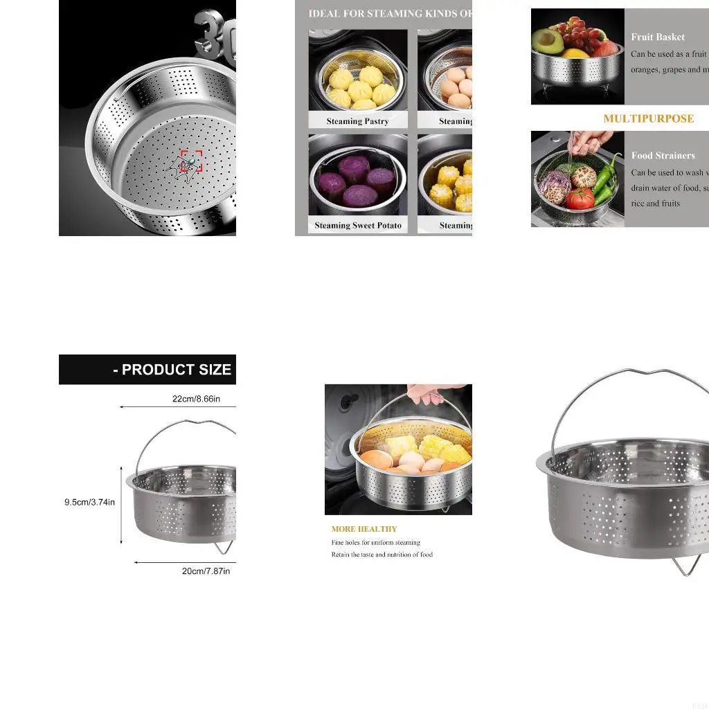 

F92F Stainless Steel Steamer Basket for Metal Steamer Insert Steaming Rack Handle