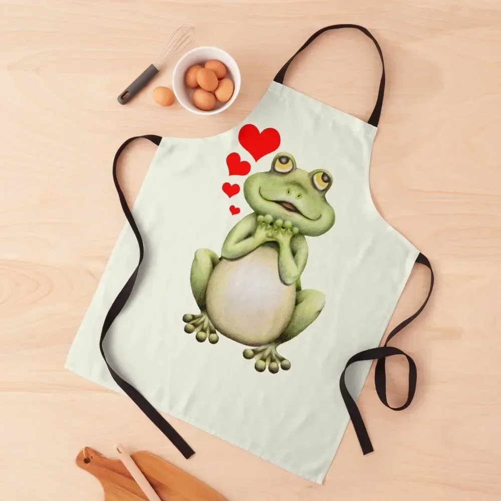 

Cute Frog Love Apron Chef Uniform For Men Home and kitchen products Cute Kitchen Accessories Apron