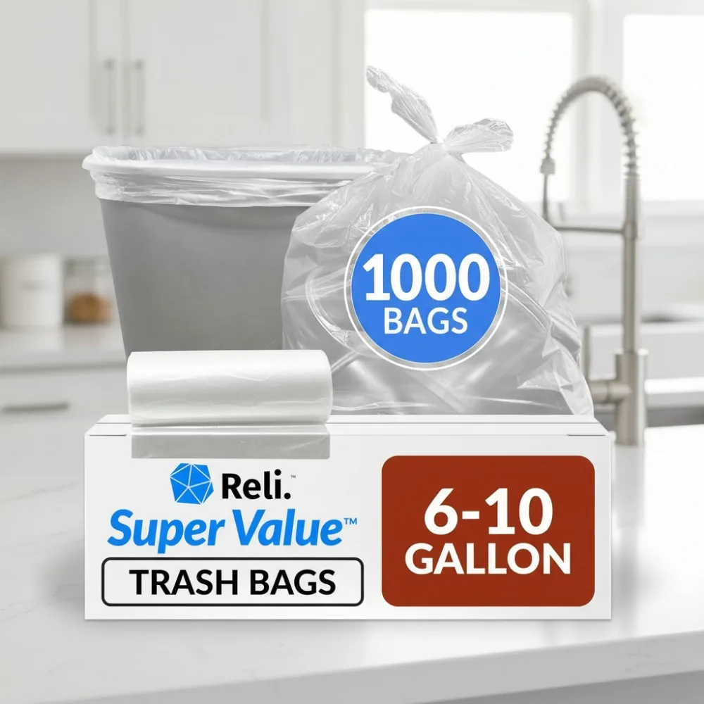 

6-10 Gallon Clear Trash Bags, 1000 Count, Strong & Leak-Proof for Bathroom & Home Use