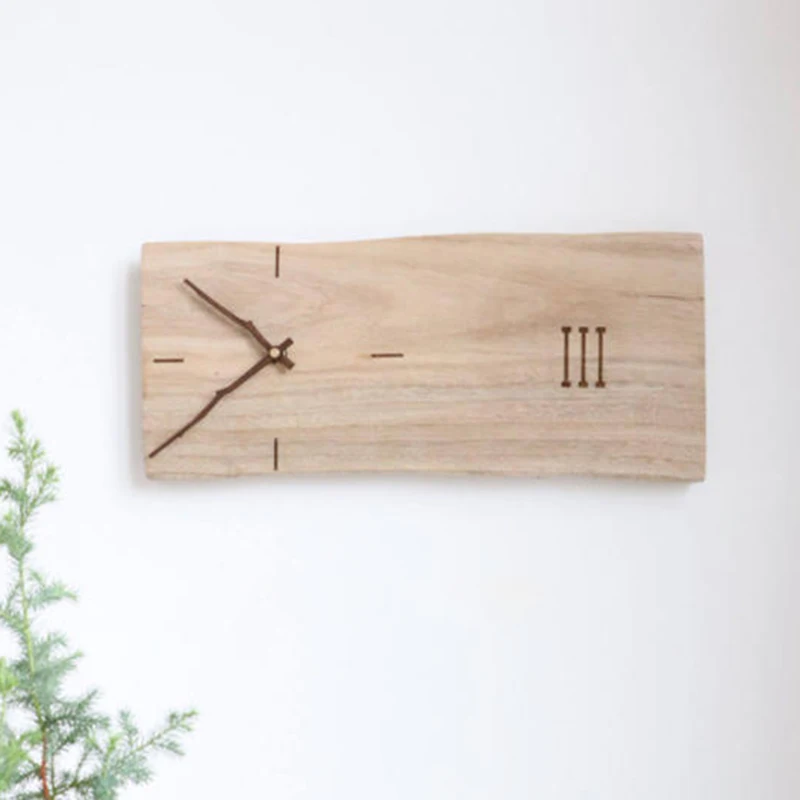 Solid Wood Wall Clock Minimalist Design Hanging Clocks Natural Creative Art Decorative Clocks Living Room Entrance Quartz Clock