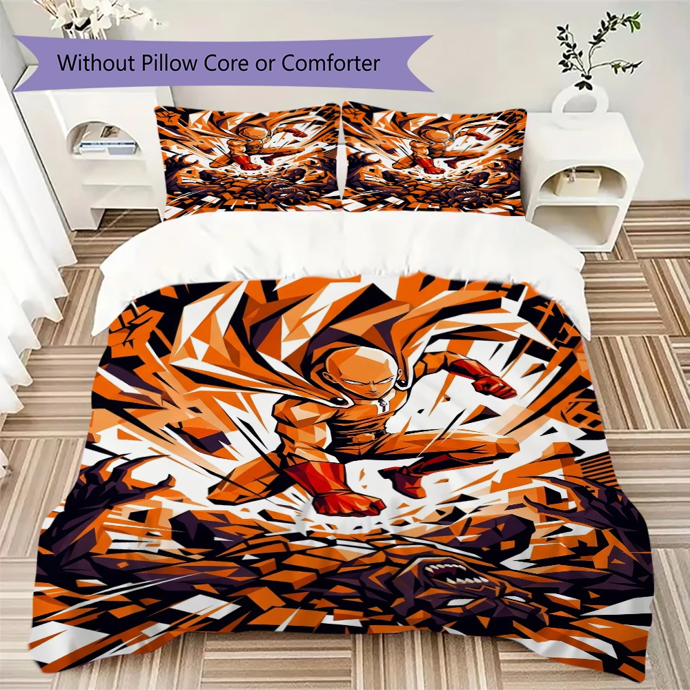 Saitama Hero Print Pillowcase & Duvet Cover Set Anime Bedding for Room Decor Special Gift for One-Punch Man Fans.-Xin