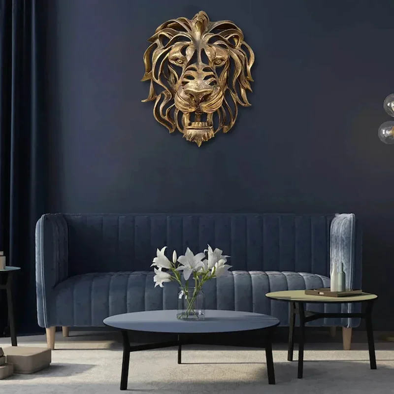 Lion Head Wall Hanging Art Sculpture Resin Crafts Wall Shop Decorative Pendant