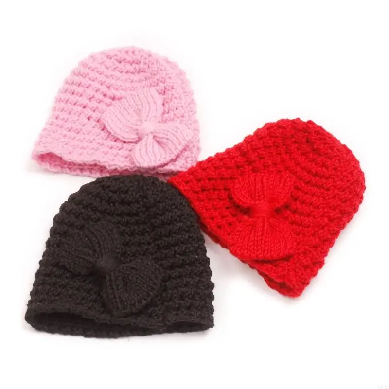 N80C Cappello da lavoro a maglia per bambini Cappello da cofano caldo Copricapo con fiocco per avventure all aperta