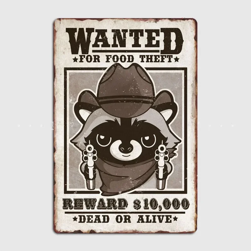 Wanted Racoon for Food  Knight Artistic Panel Decoration with Characters and Scenery for Vintage Home and Bar Wall Decor