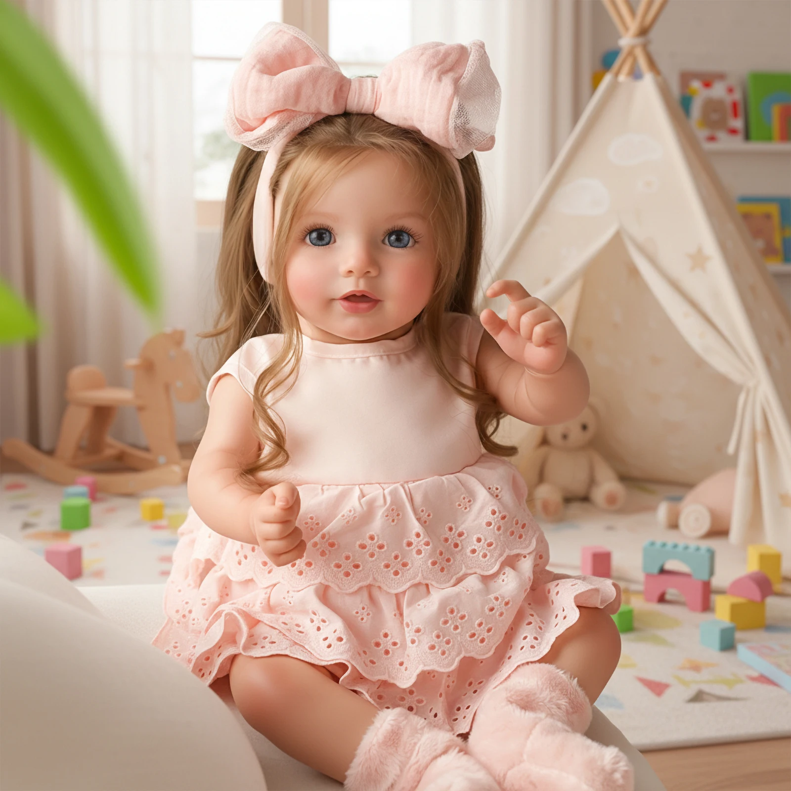 BABESIDE 20 Inch Reborn Baby Doll Girl, Hand-Rooted Golden Hair, 3D Skin Texture,Posable Figure,Soft Touch Vinyl Lifelike Reborn Doll with Outfits & Gift Set,Ideal for Art Collection, Role Play and