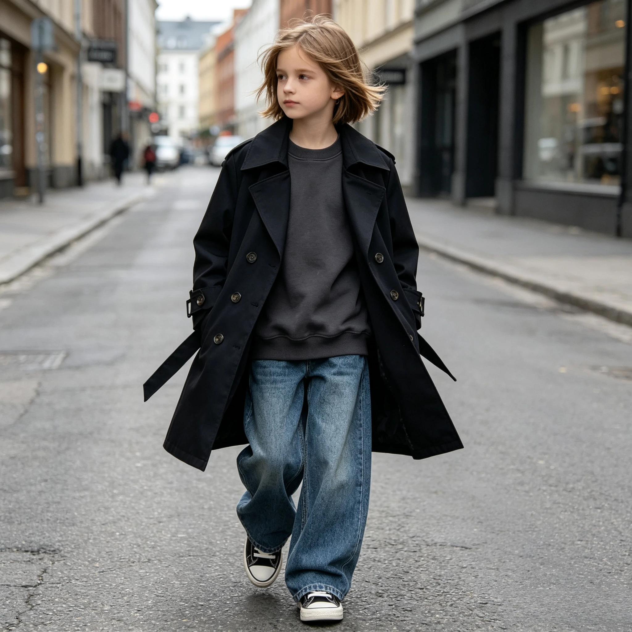 Kids Double Breasted Trench Coat Black Khaki Loose Windproof Jacket Boys Girls Fall School Daily Casual Outerwear 4-12 Years