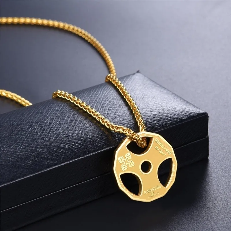 

New Hip Hop Rock Punk Style Men's Necklace Sports Barbell Trend Fashion Pendant Necklace Jewelry Men's Gift Wholesale