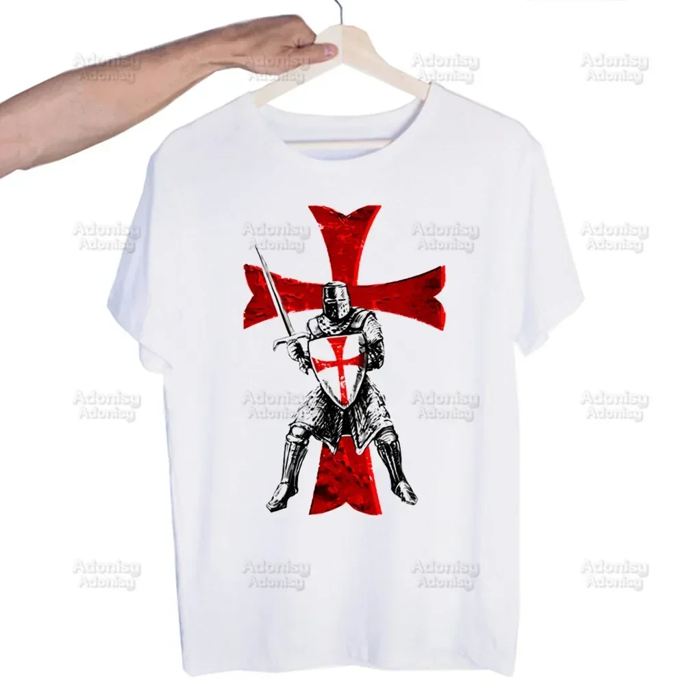 Medieval Knights Templar Printed T Shirt Men Retro Washed Tops Tees Harajuku Tshirt Streetwear Hip Hop Male T-shirts