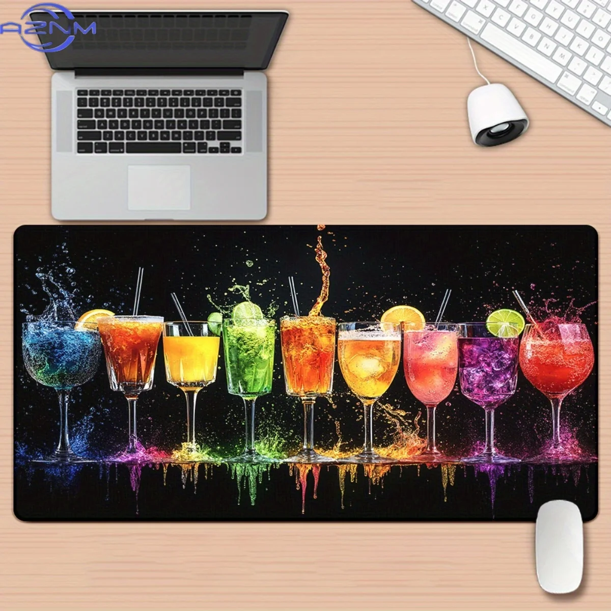 1pc Vibrant Splash Design Mouse Pad | Rubber Base, XXL Size, Colorful Drink Illustration, for Desktop, Gaming, Office Decor, Lar