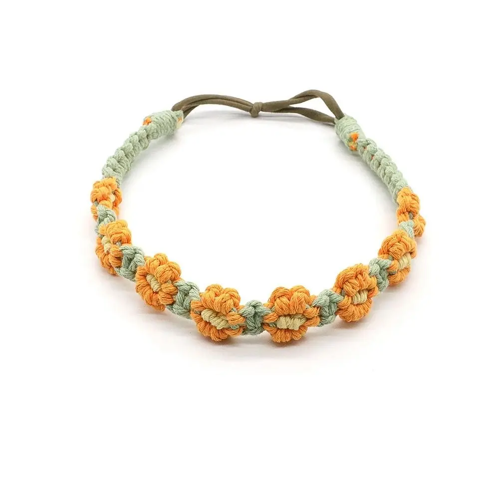 

Vintage Small Daisy Turban Headwrap Braided Rope Flower Macrame Hair Band Crochet Bandana Women Hair Scarf Bohemian Headband