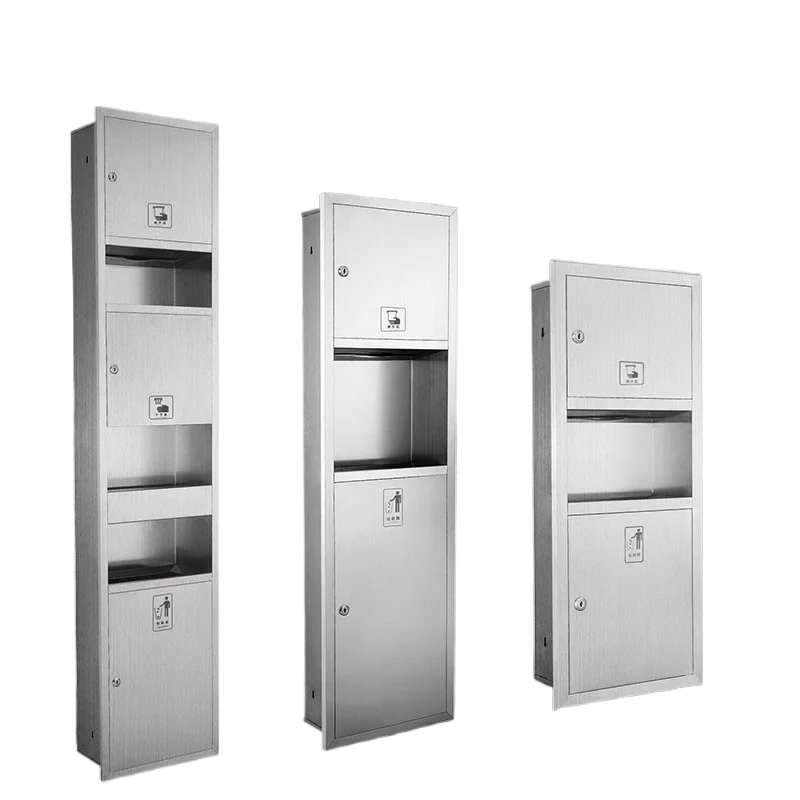 

Коробка для салфеток из нержавеющей стали, картон для салфеток «три в одном», картон для скрытого унитаза, встроенная ручная коробка в настенный мусорный бак