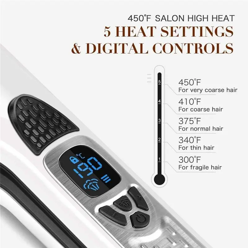 AEE4-Professional Salon Steam Hair Straightener Nano Titanium Steam Flat Iron With Removable Comb EU Plug Black view 5