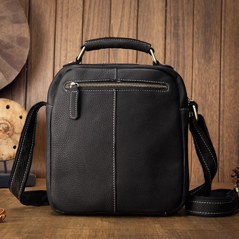 Sac à main en cuir véritable pour homme, cuir de vachette vintage, fermeture éclair, bandoulière, petit sac de voyage Bergame, décontracté, téléphone, messager, fourre-tout