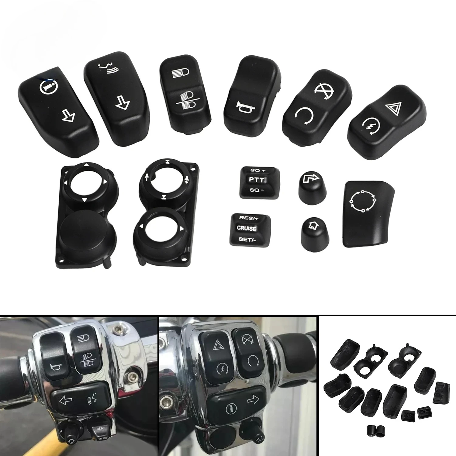Left & Right Control Switch Housing Button Cap Kit For Harley Road Street Glide FLTRX FLTRXS FLTRK FLHX FLHXS CVO FLHXSE
