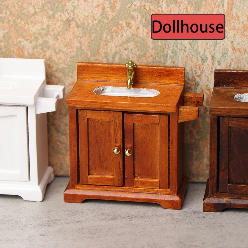 1/12 Dollhouse Simulation Washing Basin Cabinet Dollhouse Bathroom Sink Furniture Decoration Toy Micro Scene Construction Prop