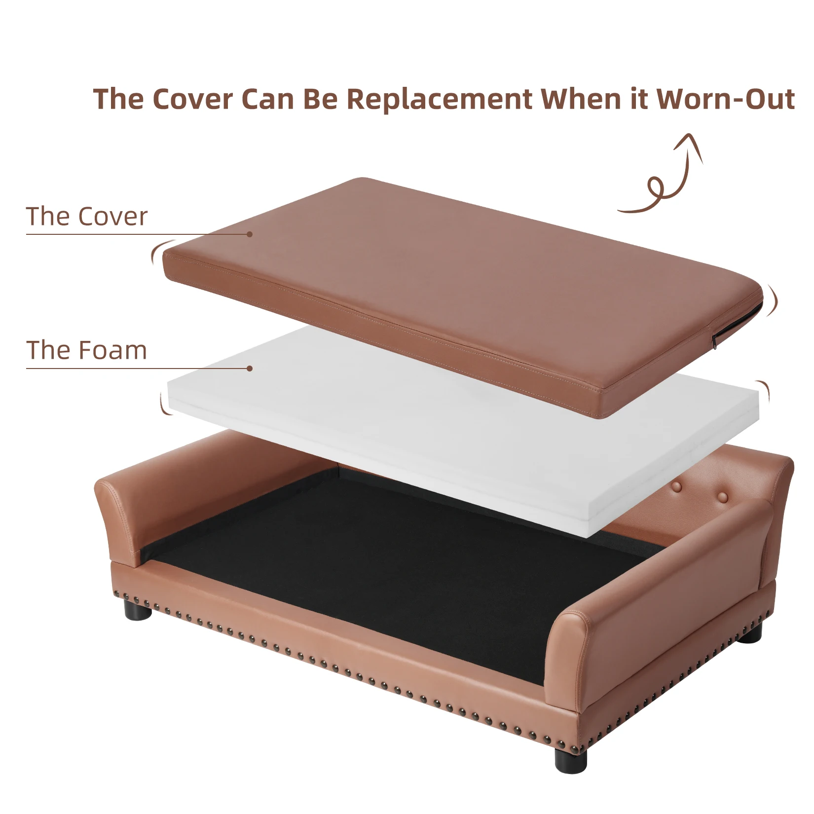 Dog Couch,Puppy Bed,Cat Sofa,Cat Couch,Pet Sofa,Dog Chair,Small Pet Bed Wooden Frame, Leather Fabric and Cushion Animals Using