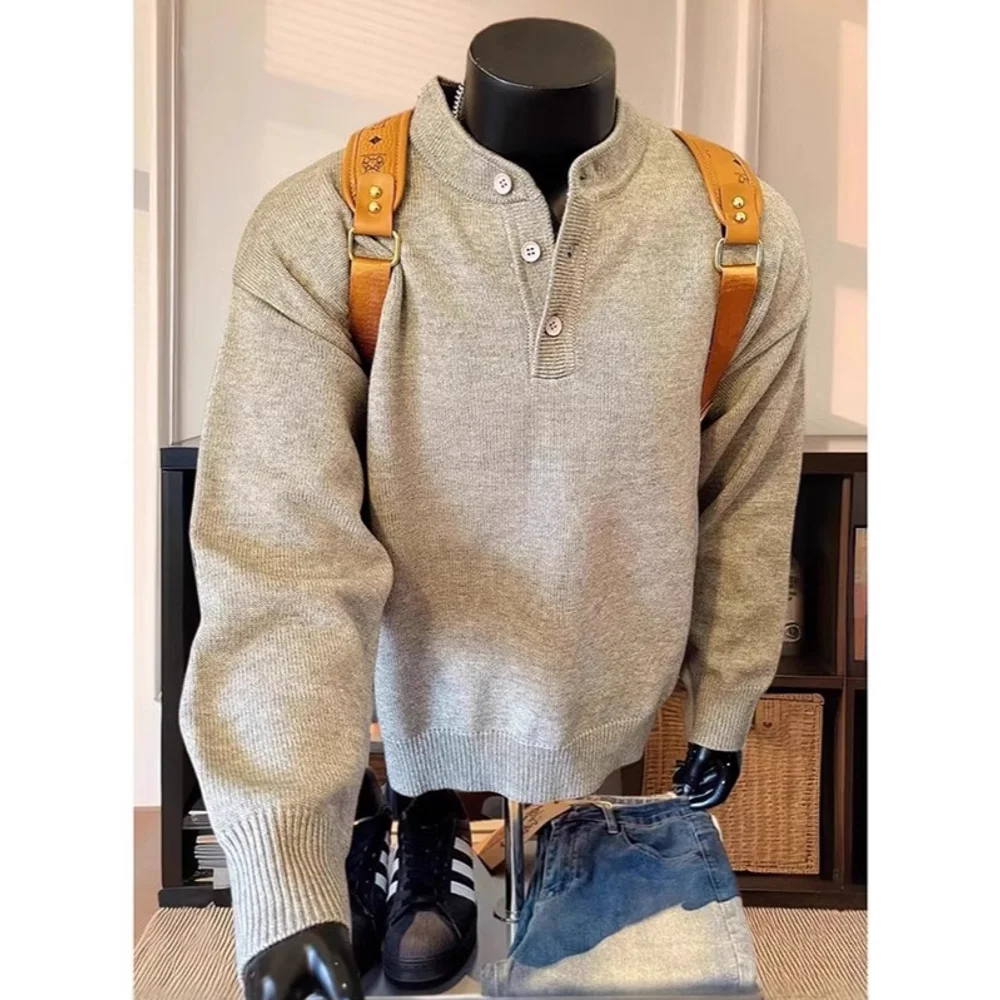 

Осенне-зимний мужской свитер с воротником-стойкой и длинными рукавами, вязаный роскошный ленивый пуловер, трикотажные топы