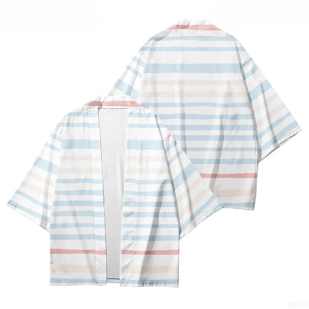 

Japanese Striped Cardigan, Kimono, Streetwear, Harajuku, Coat, Yukata Japanese Streetwear, Cape, Shawl