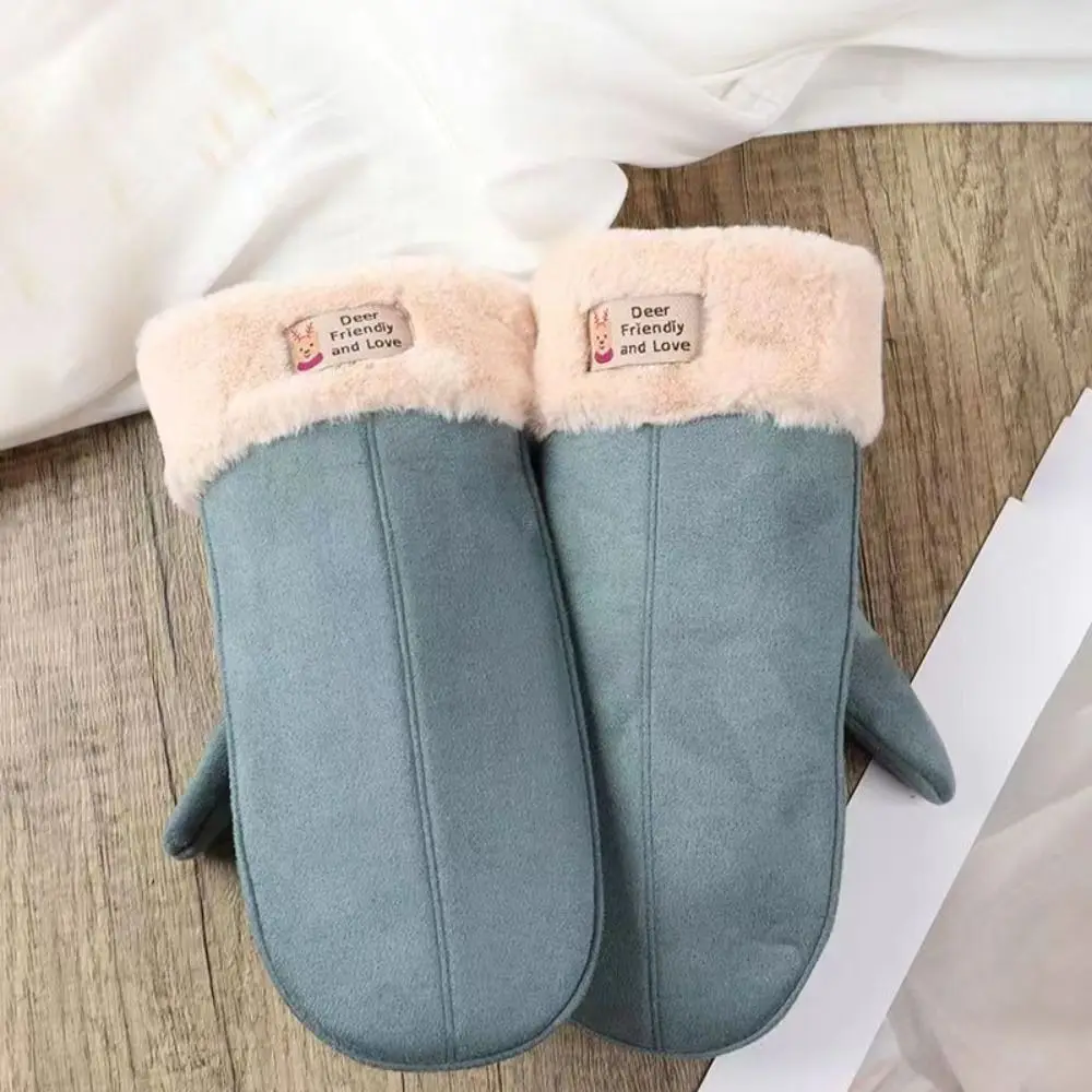 New Outdoor Thickened Lamb Gloves Student Fashion Suede Halter Gloves Thickened Fleece Keep Warm Cold Protection Mittens