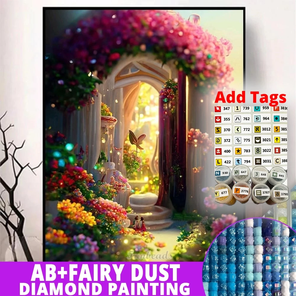 

Сказочная пыль AB поставляется с наклейками DMC, вышивка Dream Garden Castle, 5D алмазная живопись, мозаика «сделай сам», наборы для вышивки крестом со стразами