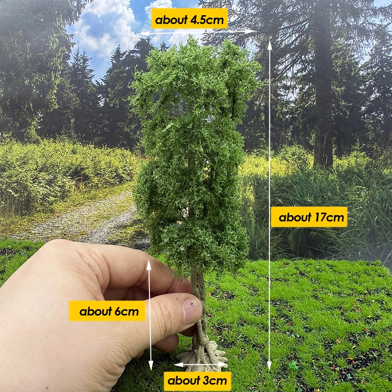 Model drzewa z tworzywa sztucznego, symulacja pnia, 10-17 cm, naturalny krajobraz pola drzewnego, zielony model drzewa, model kolejowy TT/N, układ kolejowy.