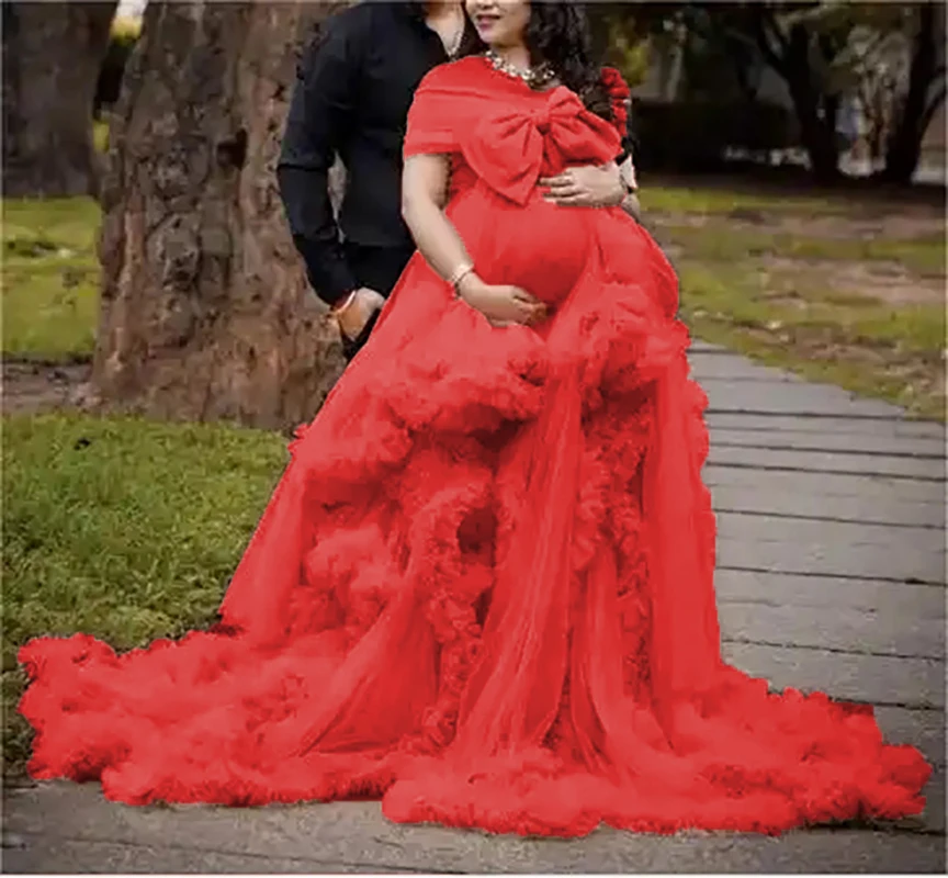 Long  Tulle Ruffle maternity dresses photoshoot baby shower платье для беременных فساتين حوامل vestidos para embarazadas