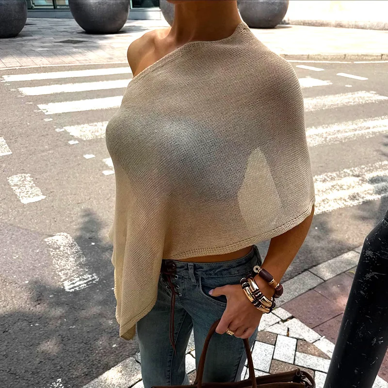 New Chic Women's  Summer and Autumn Solid Color Pullover Cape Hollow Loose Blouse Y2k Retro Knitwear Beach Batman Shirt