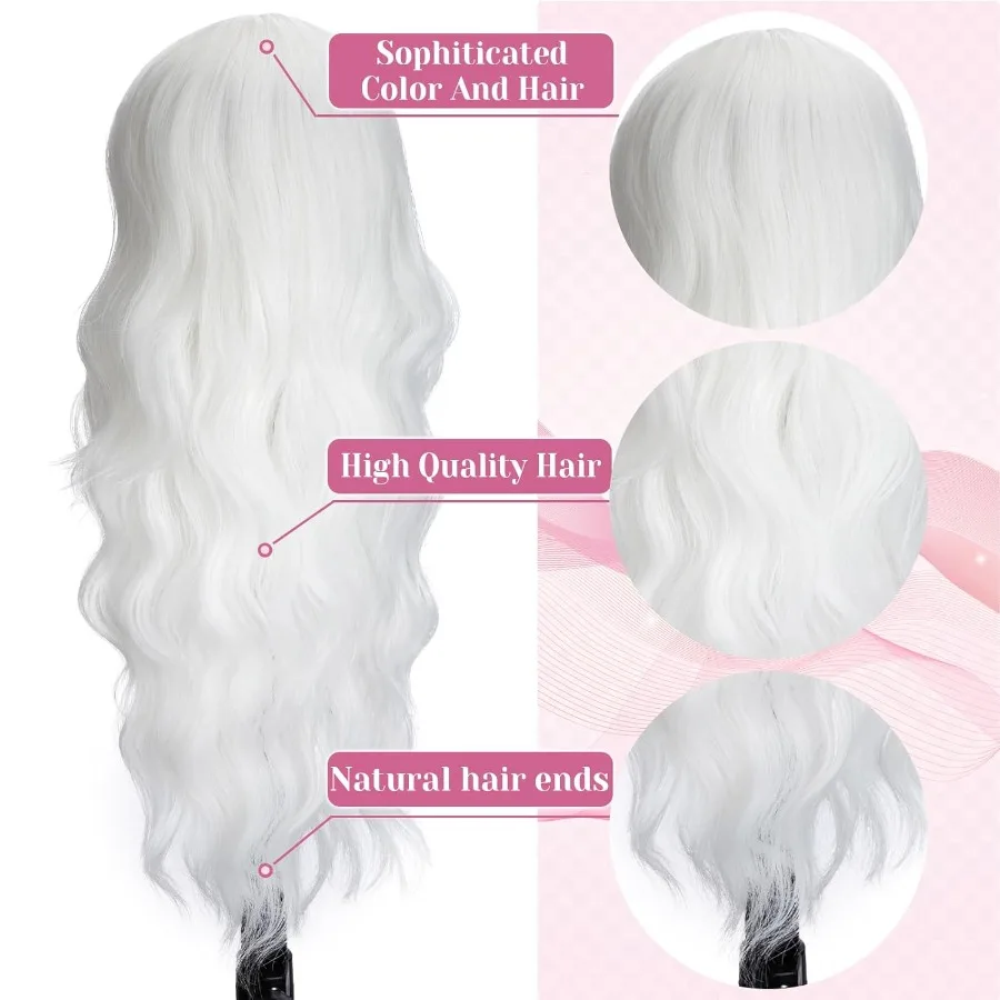 Długa, falowana peruka syntetyczna typu lace front dla kobiet, 66 cm, odporna na ciepło, z przedziałkiem na środku, o naturalnym wyglądzie.