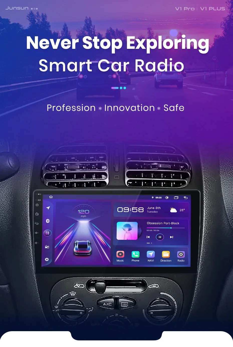 Junsun AI 4G LTE Drahtlose CarPlay Android Auto Auto Radio Für Peugeot 206 206CC 206SW 2001 2002 2003-2008 GPS Navi BT DSP RDS FM – Detail 1