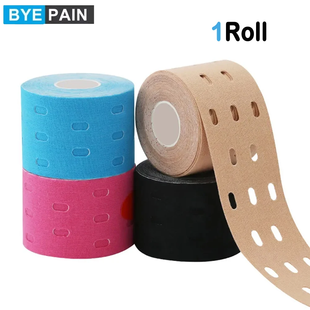 1 Roll Punch Hole Waterproof Therapeutic Kinesiology Tape for Support & Recovery, Sports, Pain Relief
