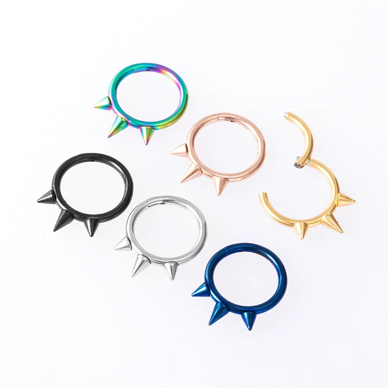 1Pc Punk Spiked Nose Ring Stainless Steel Clicker Segment Hinged  Hoop Cartilage Earring Septum Rings for Women Men Body Jewelry