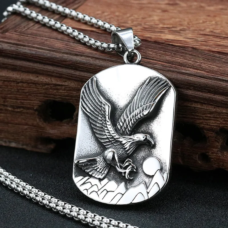 Cool Stainless Steel Eagle Pendant Necklace Punk Charm Men Eagle Wings Animal Pendant Men Fashion Jewelry Drop Shipping