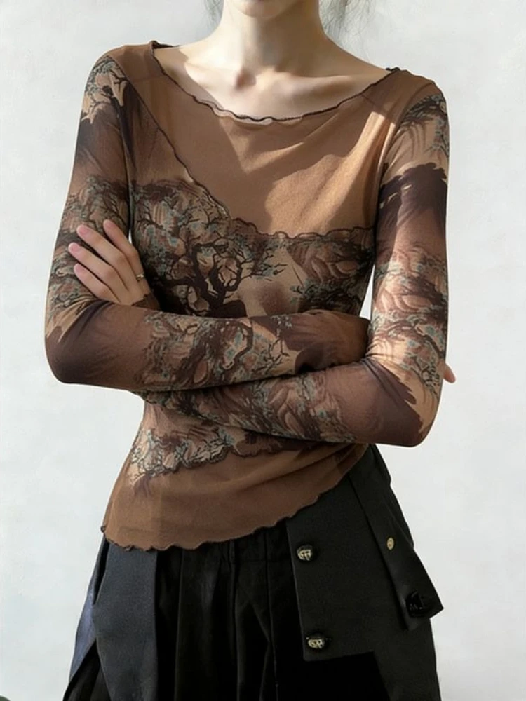 Korean Chic Retro Laid Back Elegant Top Trendy Premium Printed T-Shirt Spring 2026 Hot Sale Women’s Fashion