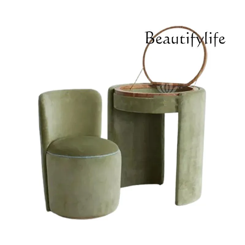 Style Trendy Chair Vanity Table Storage Mirror Fabric Makeup Bedroom Dressers Girl Drawers Luxury Coiffeuse De Chambre Furni