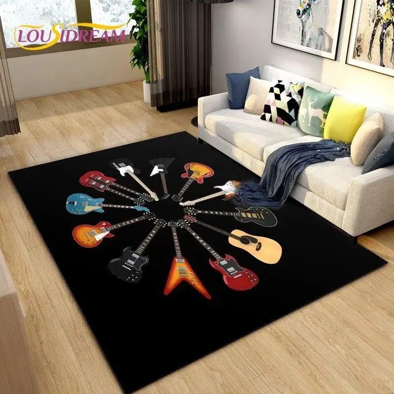 Classical Guitar Electric Guitar Bass Area Rug,Carpet Rug for Living Room Bedroom Decoration Kids Play Soft Non-slip Floor Mats
