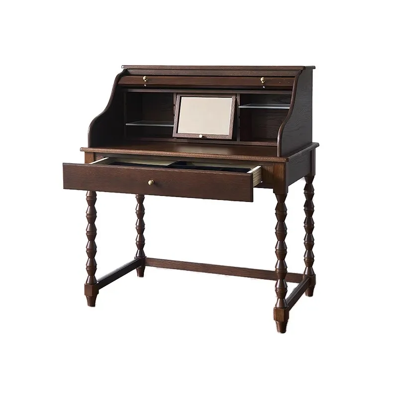 

Ancient Style Solid Wood Makeup Table Black Walnut Wood Small Apartment Retro Bedroom Dresser