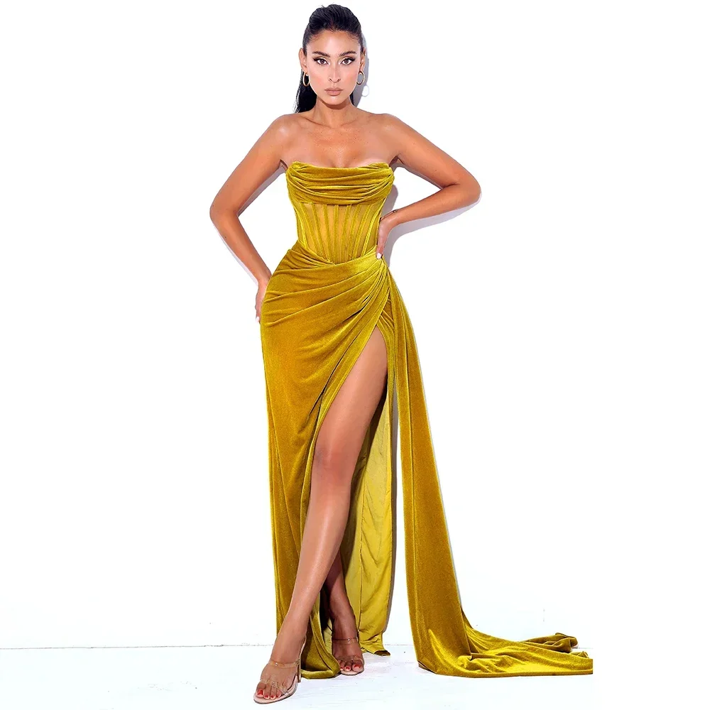 

Simple Fashion Retro Velour Pleat A-line Strapless Long Dresses Cocktail Dresses High quality Classic Exquisite Sexy Fashion