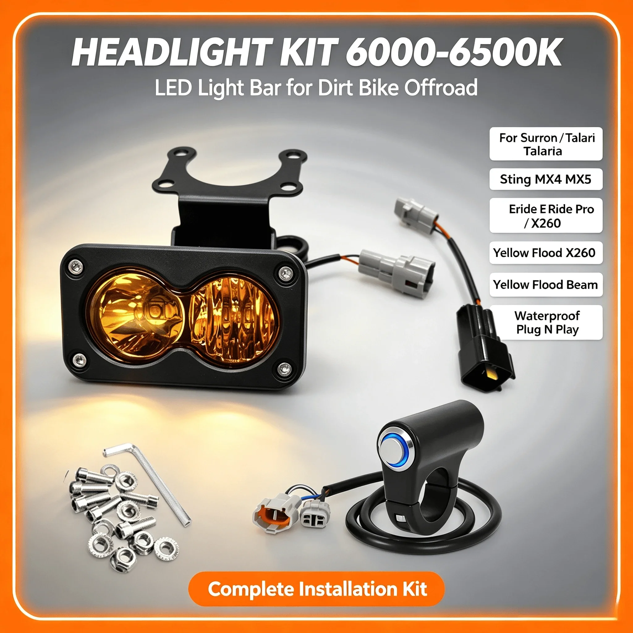 Headlight Kit 6000-6500K Led Light Bar for Surron Sur Ron Taparia Talaria Sting MX4 MX5 Eride E Ride Pro X260 Dirt Bike Light