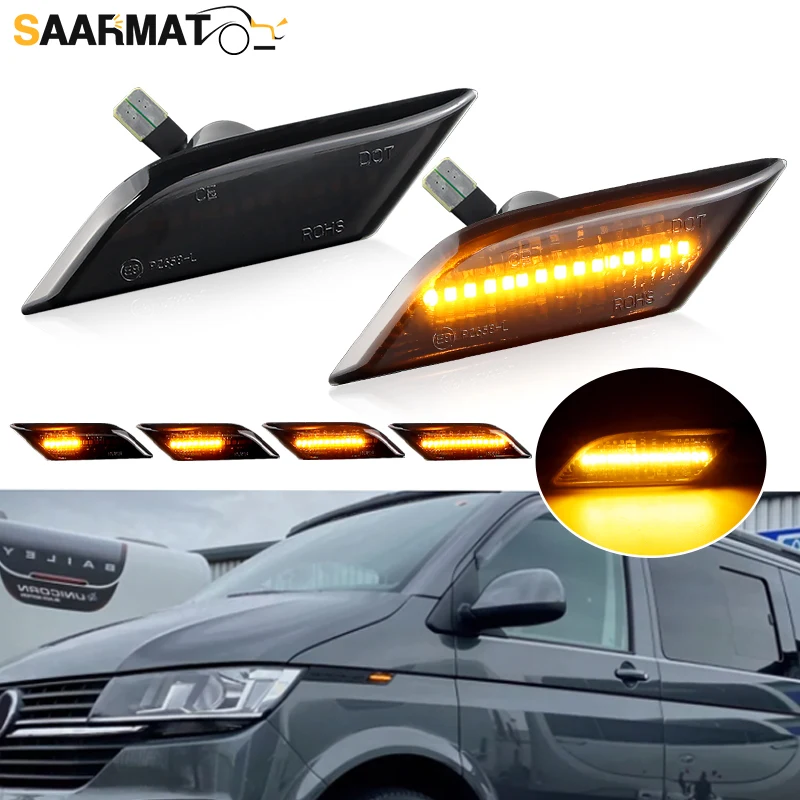 

2PCS Smoke Dynamic LED Turn Signal Lights indicator Blinker Lamp For VW Transporter T6 2020-2022 LED Side Marker Lamps Plug&Play